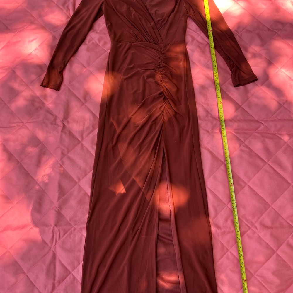 Red and Gold Pleated Long Sleeve Cocktail Gown